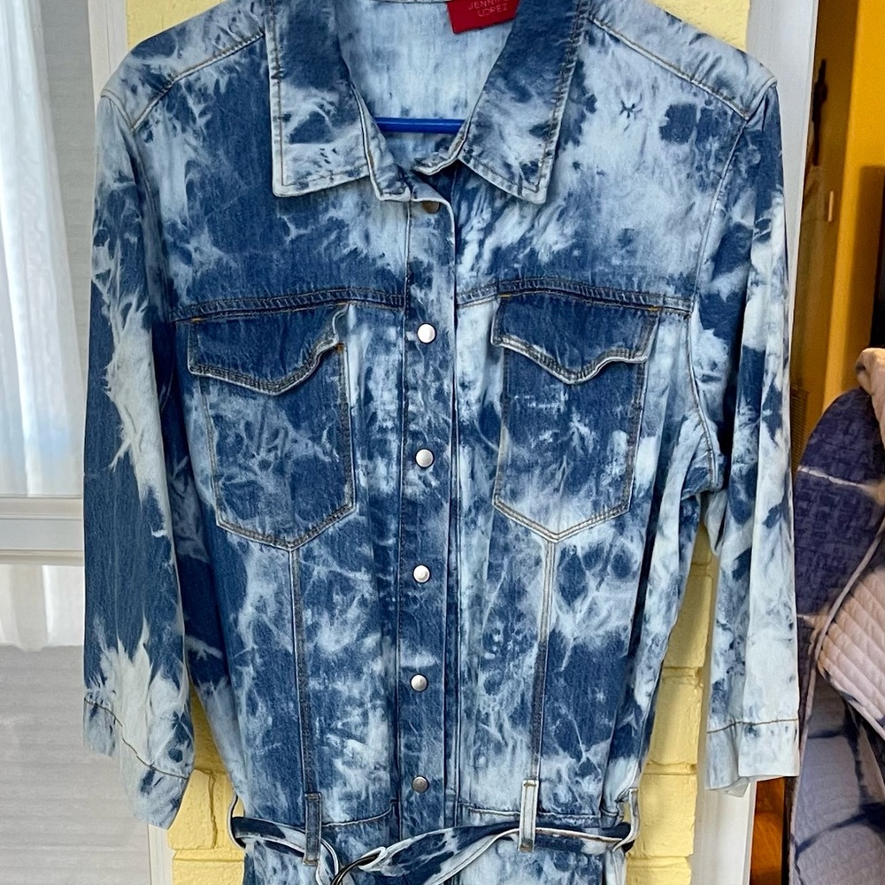 ***SOLD***Jennifer Lopez blue and white denim Tye dye Romper.